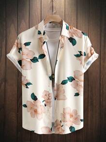 Men's Summer Tropical Plant Print Short Sleeve Casual Shirt
