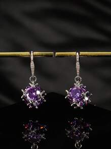 oudina 1 对奢华锆石紫色几何球耳环，适合女性日常佩戴 - 幾何形 - 查看 5