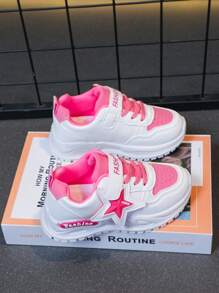 Heart Patterned Colorblock Sports Sneakers, Fashion Casual Chunky Sneakers For Big Kids - Pink - View 4