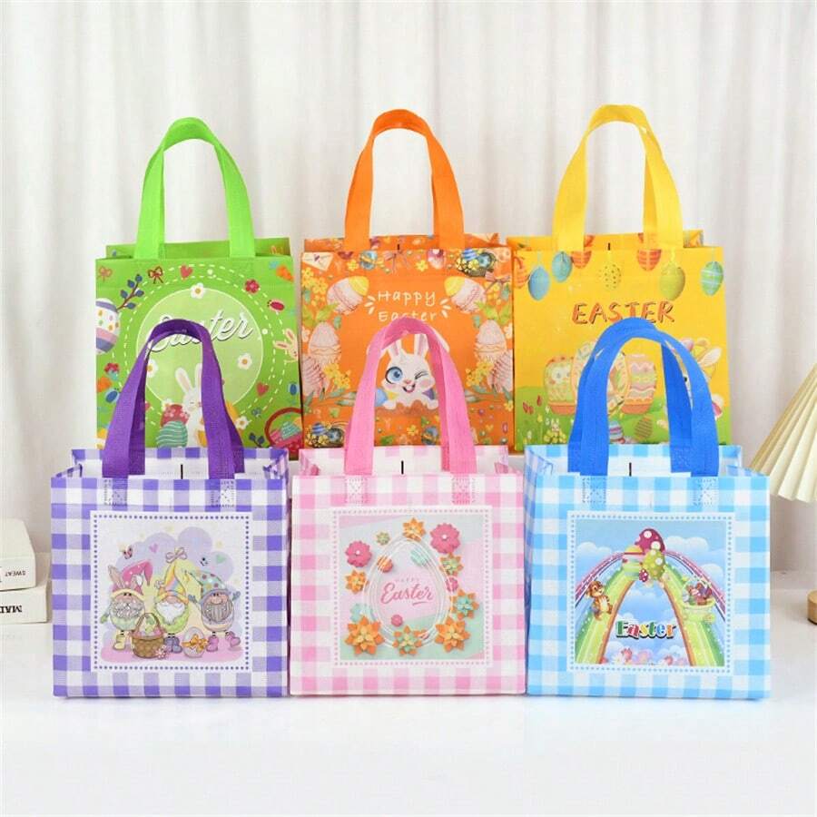 Easter Rabbit Non-Woven Bags Cartoon Bunny Egg Cookie Candy Gift Packaging Bags Shopping Bag Spring Easter Party Decoration Birthday Party Supplies