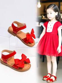 1 Pair Baby Outdoor Casual Hook And Loop Flat Sandals, Suitable For Spring/Summer - Red - View 1