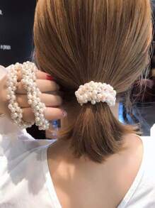 3pcs Set Minimalist Faux Pearl Hair Tie For Women, Daily Wear Hair Accessories, Lightweight, Long-Lasting