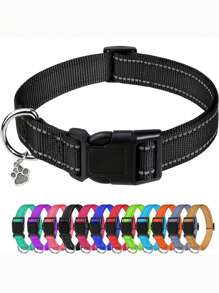 Gepersonaliseerde hondenhalsband, gepersonaliseerd met geborduurde naam van huisdier en telefoonnummer, 4 verstelbare maten: extra klein, klein, medium, groot, met snelsluiting en D-ring