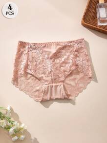 4PCS seksowna koronkowa bielizna modna damska trójkątna majtki dopasowane oddychające majtki wiosenne i letnie swobodne majtki jednolity kolor domowa damska bielizna średni stan elastyczne majtki dla kobiet czarne białe czerwone majtki