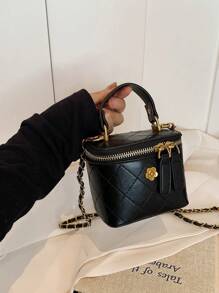 迷你女士菱形刺绣水桶手提包，单肩/斜挎包 - 黑色 - 查看 1