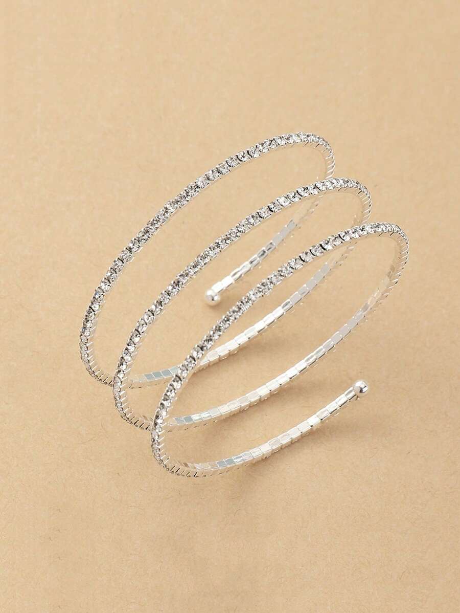 1 chiếc vòng tay đính đá nhiều lớp, vòng tay thời trang thanh lịch dành cho phụ nữ, hàng ngày, công sở, thường ngày, lễ hội, quà tặng sinh nhật - Màu Bạc Cổ - Xem 1
