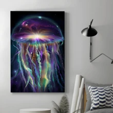Póster de lienzo enmarcado de 1 pieza, pinturas en lienzo de arte de pared de medusas interestelares, regalo ideal para dormitorio, sala de estar, pasillo, arte de pared, decoración de pared, decoración de invierno, decoración de habitación