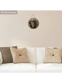 1 pièce Panneau décoratif en bois rond 2D plat vintage pour le Vendredi saint, signe décoratif de Jésus, ornement suspendu festif, décoration murale saisonnière, parfait pour Pâques, Épiphanie et décorations de Noël
