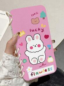 1pc Cute Pink Rabbit Pattern Flip Cover Phone Case, Notebook Style Anti-Slip Shock-Proof Protective Phone Cover Compatible With Iphone 11/12/13/14/15/16 Pro Max & Galaxy A05/A15/A25/A35/A53/A54/A55/S23/S24 Ultra Series