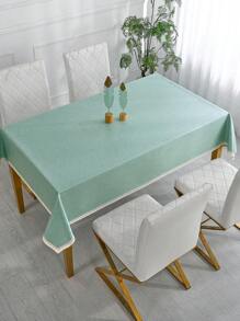 1pc Waterproof & Oil Resistant Tablecloth, TPU Coated Waterproof Tablecloth, Solid Color Meeting/Dining/Study Table Cover, Rectangle Picnic Mat With Tassel Fringe Edging