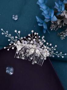 1 pieza Elegante peineta de boda hecha a mano con cuentas, cristales y perlas para mujer, accesorio de pelo para novia/dama de honor