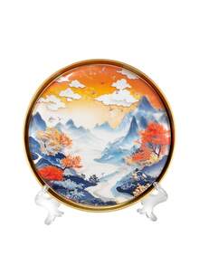 1 cái, Khay nhựa tròn đựng đồ trang trí nhà cửa theo phong cách Trung Hoa, Khay Ottoman chủ đề nghệ thuật thanh lịch cho bàn trà cà phê, nhà bếp, phòng ngủ, nơi lưu trữ nước hoa - Phong cách vàng-B - Xem 3
