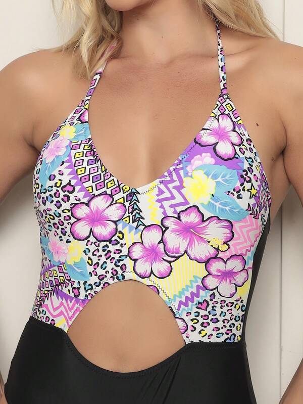 Maiô colorido feminino de uma peça