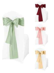 6/12pcs Satin Chair Belt Tie, Champagne Satin Chair Belt Bow Chair Cover Back Tie Supplies Suitable For Weddings, Receptions, Events, Banquets, Parties, Hotel Events, Chair Decoration - Multicolor - View 1