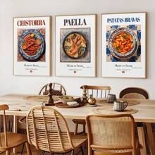 1pc Traditional Spanish National Food Seafood Rice Potato Brave Omelet Retro Delicious Color Canvas Art Picture Home Decoration No Frame
