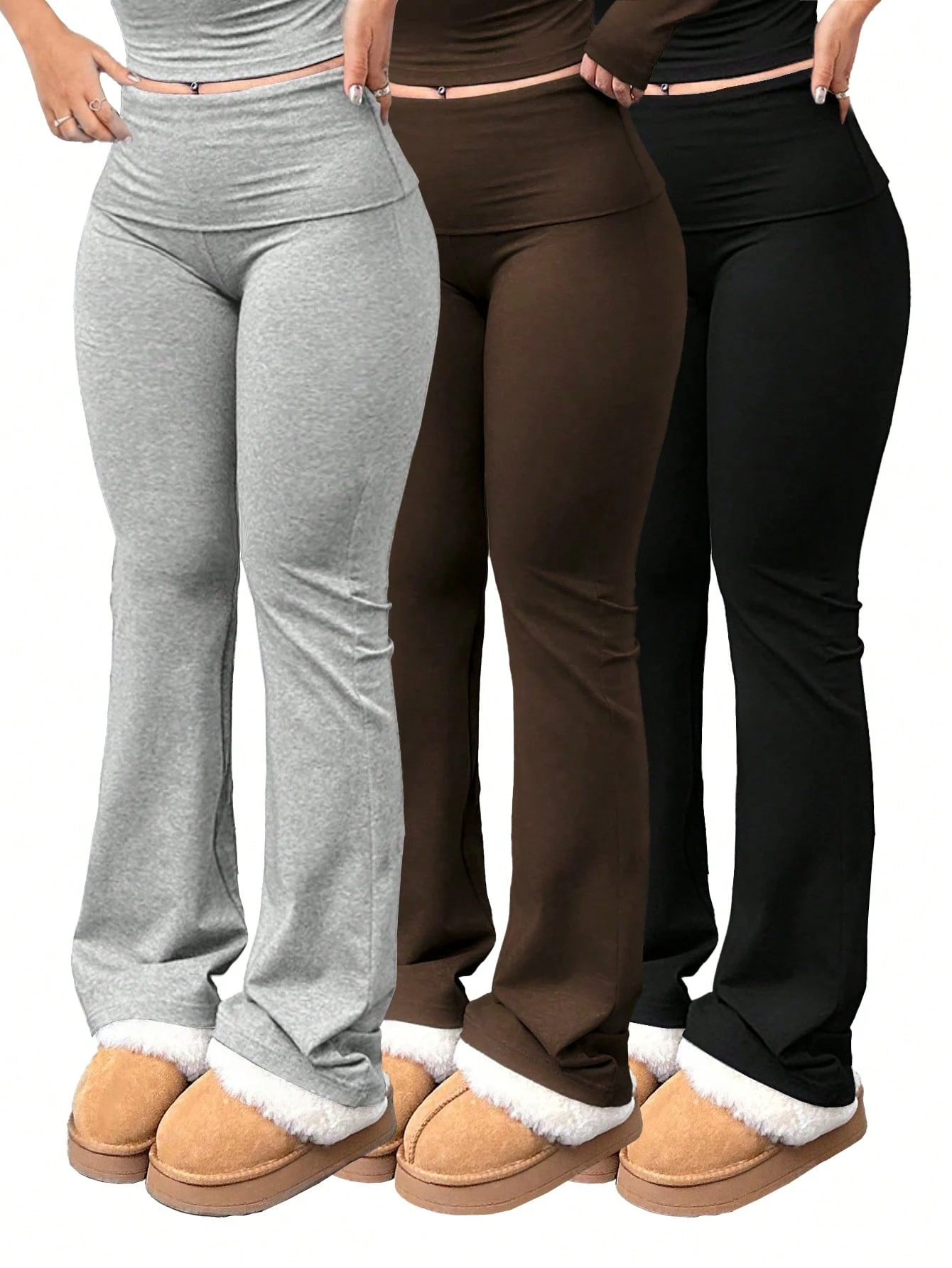 3pcs/Set Large Size Women's Casual High Yoga Pants Set Elastic Waist Gym Workout Flare Leggings
