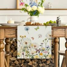 1PC Spring Table Runner Spring Tablecloth Dandelion Butterfly Table Decor Home Holiday Indoor Kitchen Table Decor