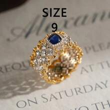 1pc S925 Sterling Silver Retro Elegant Luxury Palace-Style Hollow Lace Blue Zirconia Crystal Ring, Versatile, Suitable For Women Daily Wear, Holidays, Parties, Jewelry Gift