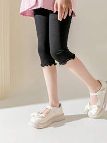 3/2/1 双装女童/儿童薄款短袜，荷叶边及膝打底裤，粉色/灰色/黑色纯色，休闲，柔软舒适，适合日常穿着、上学、春夏穿着 - 彩色 - 查看 5