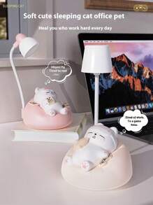 1 pièce Nouvelle lampe d'apprentissage Veilleuse de nuit chat mignon endormi USB rechargeable Lampe de nuit pour chambre à coucher Salon Bureau Petit éclairage Lampe de chevet Forme de chat endormi Cadeaux créatifs et originaux pour amis et famille Beaux cadeaux convenant pour Thanksgiving, Pâques et d'autres cadeaux de vacances