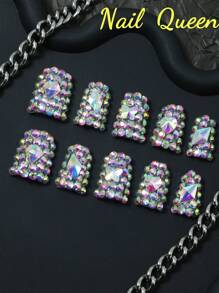 10pcs 100% Handmade New Duck Mouth Nail Enhancement Set Explosion Flash Rhinestone Nail Jewel Full Coverage Design Removable Reusable Nail Enhancement Unique Nail Enhancement Art Party Wedding Necessary Fashion Accessories Girl Gift Preferred Nail Enhancement Products Including Nail File Nail Gel