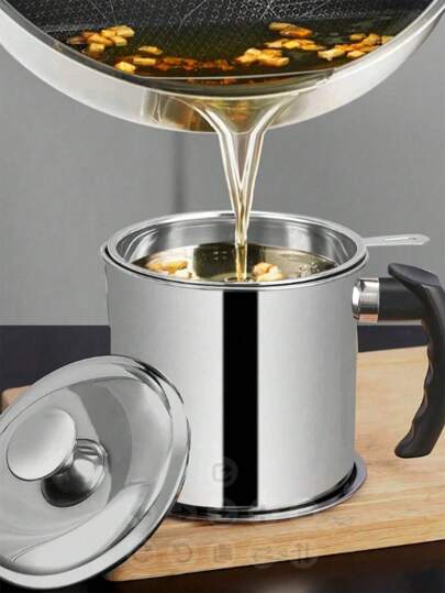 1pc Stainless Steel Oil Strainer With Filter For Kitchen, Fryer Oil Storage, Stainless Steel Oil Container, Modernist Multifunctional Kitchen Oil Strainer