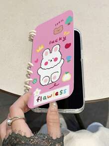 1pc Cute Pink Rabbit Pattern Flip Cover Phone Case, Notebook Style Anti-Slip Shock-Proof Protective Phone Cover Compatible With Iphone 11/12/13/14/15/16 Pro Max & Galaxy A05/A15/A25/A35/A53/A54/A55/S23/S24 Ultra Series