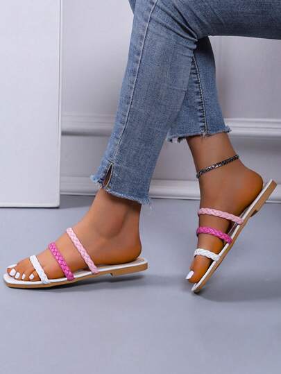 صندل نسائي عصري مفتوح الأصبع ، مريح ، منسوج ، مانع للانزلاق ، مناسب للشاطئ والاستخدام اليومي ، باللون المتعدد الحجوم