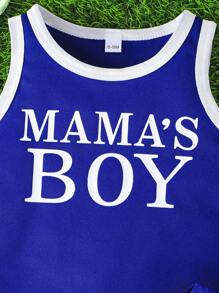 2pcs Baby Boy Summer Sleeveless Letter Print Top And Casual Shorts Outdoor Sports Suit, Comfortable And Breathable