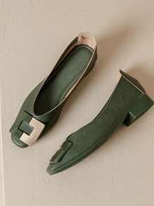 Mocasines lisos de estilo casual de vacaciones para mujer con decoración de bloque de color y hebilla, unicolor - Verde - Ver 14