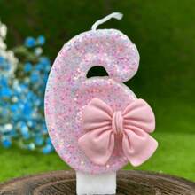 彩色蝴蝶结数字生日蜡烛，创意0-9派对蜡烛装饰，适合儿童生日、婚礼、节日蛋糕装饰、浪漫氛围、拍照道具 - 冬寒粉紅蝴蝶結 - 查看 5