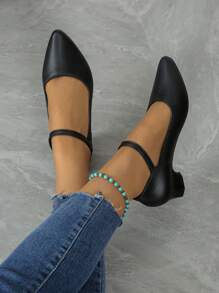 Damen Einfarbige High Heels, modische spitze Zehen Abend High Heels, modische Schnallen Riemen High Heels, modische Knöchelriemen High Heels - Schwarz - Übersicht 1