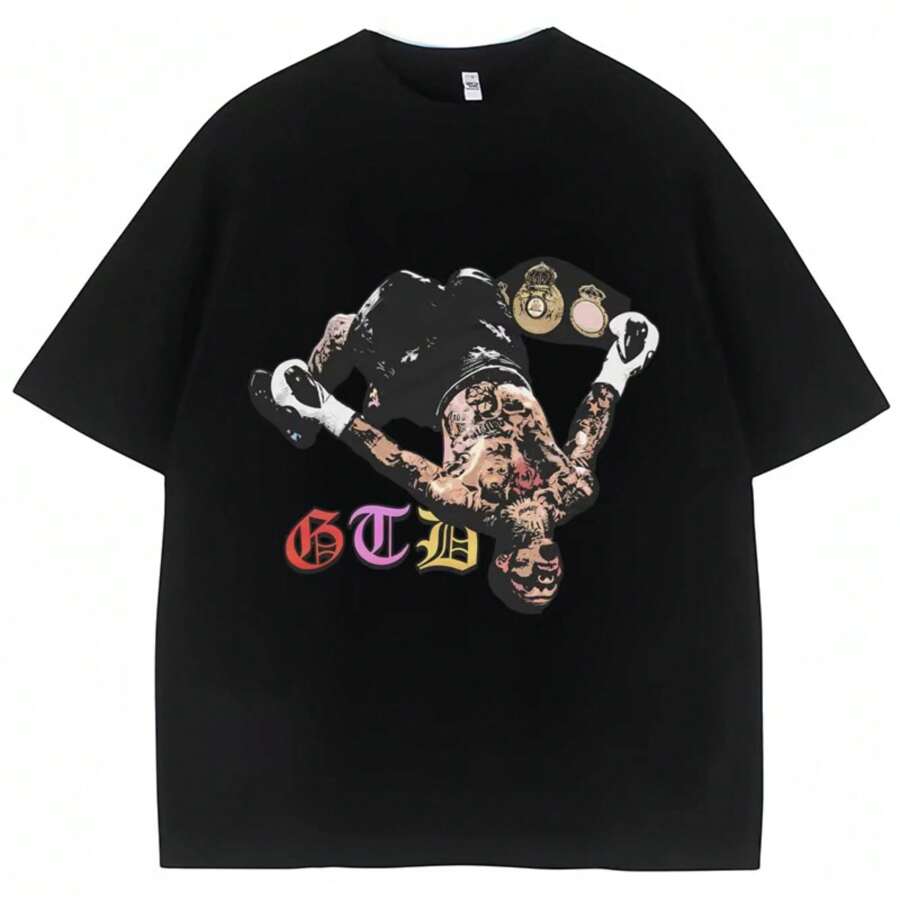 Tank Gervonta Davis T-Shirt Vintage Men Women Oversized Tee Sport Boxing Champion Cotton Summer Top Streetwear Male Clothing Tee - 黑色 - 查看 1