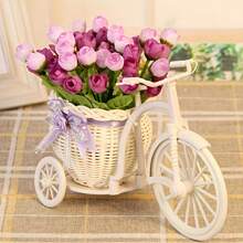 1Pc Fashionable Artificial Flower Pots With Rattan Cart - Perfect Choice For Living Room Decoration And Supermarket Display - Multicolor - View 3