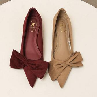 Elegant Pointed Toe Comfortable High Heel Shoes, Kitten Heels With Bow Detail, Solid Color Fashion Versatile Shoes Suitable For Wedding, Party And Commuting - All Season Comfortable High Heels, Non-Slip Sole