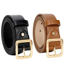 1pc Plus Size Women's PU Belt Jeans Dress Fashionable Women's Black Belt With Square Buckle
