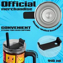 pokemon Insulated Tumbler Travel Mug 940ml/33oz Anime Water Bottle Straw & Handle Thermal Double Wall - Black - View 3