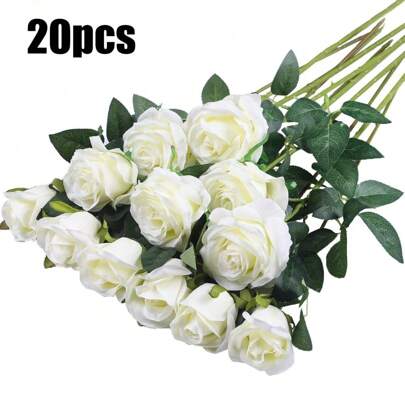 50PCS Artificial Roses, White Roses Artificial Flowers Fake Roses For Decoration DIY Wedding Bouquets Centerpieces Decorations,Bridal Shower Party Valentine's Day Decorations,Baby Shower Decorations,Home Decorations, Living Room Decor