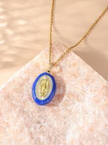 1pc Boho-Chic Oval Pendant Religious Goddess Dripping Glaze Necklace,Multicolors Pendant To Choose,Idea Gifts For Women,Perfect For Formal Occasions,Everyday Wear,And As A Thoughtful Present