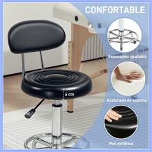 HOMCOM Taburete Giratorio Taburete con Ruedas y Respaldo Taburete de Trabajo con Altura Regulable 70-86 cm Asiento Tapizado Negro