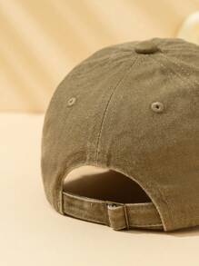 1pc Kids Letter Print Washed Anti-UV Adjustable Vintage Casual Baseball Cap, Suitable For Daily Use - Khaki - View 3