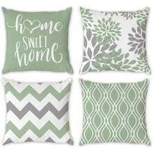 4pcs Light Green Pillow Covers, Soft Polyester Geometric Pattern Cushion Covers - Sofa Decorative Pillow Covers, Outdoor Home Decor Throw Pillow Covers, Single-Sided Without Pillow Insert, Floral Holiday Decor Pillow Covers (16"X16", 18"X18", 20"X20") - Green - View 5