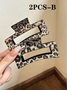 Set de 4 piezas/2 piezas clips de pelo cuadrados de 3.54pulgadas/9 cm con estampado de leopardo, ligeros y de plástico. Accesorios de pelo elegantes, versátiles y de alta calidad con unicolor minimalistas y ombré, adecuados para uso diario, casual, de fiesta, viajes, peinados, lavado de cara/Body, maquillaje y combinar con atuendos