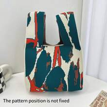 1 peça pintura a tinta grafite contrastante de cor vazada crochê respirável leve dobrável portátil guarda-chuva/cosméticos/livro bolsa de ombro feminina casual de boca aberta bolsa para férias diárias, deslocamento escolar, compras, fotografia, viagens, acampamento, adequada para todas as estações