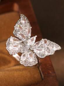 jealous young 1pc Luxury Butterfly Zirconia Openable Women Party Ring With CZ Zirconia Luxry Jewelry Gift