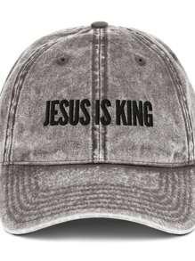 Gorra de papá estilo vintage gris KING JESUS unisex con el logotipo "Rey Jesús" en el centro