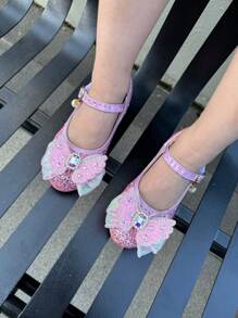 Giày cao gót lấp lánh đính ngọc trai pha lê trắng cho bé gái, thời trang và đa năng cho mọi mùa - Hồng - Xem 3