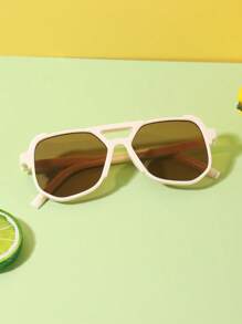 1 件男孩和女孩 6-12 岁米色双光束飞行员时尚眼镜适合日常外出和佩戴使用节日配饰 - 彩色 - 查看 3