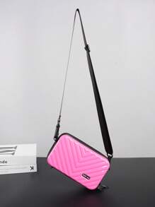 紧凑型手提箱邮差包硬壳单肩包、斜挎包、轻便适合返校大学生旅行、PVC 防水、迷你方形包、休闲街头风格、送给男朋友的礼物 - 玫紅色 - 查看 8