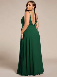 Backless V-Neck Chiffon Bridesmaid Dress, Essential For Weddings - Dark Green - View 8